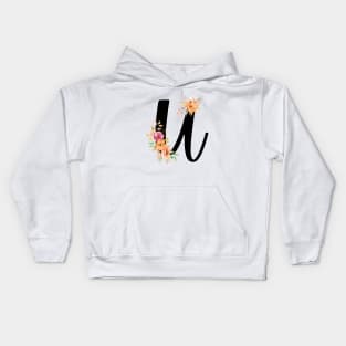 Letter U With Watercolor Floral Wreath Kids Hoodie